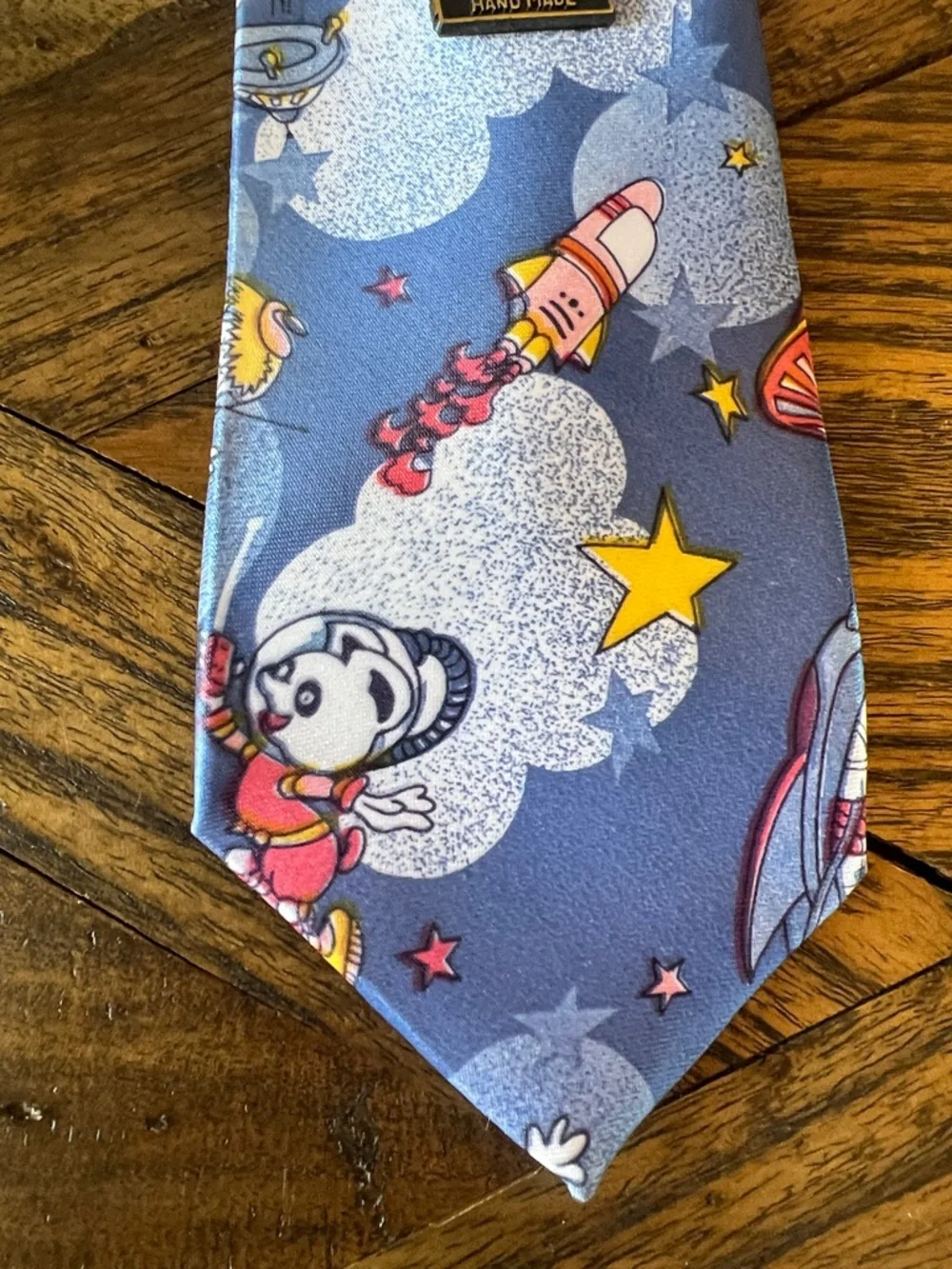 NEW Gold City Silk Necktie, Retro Space/Astronaut Cartoon Print, OS